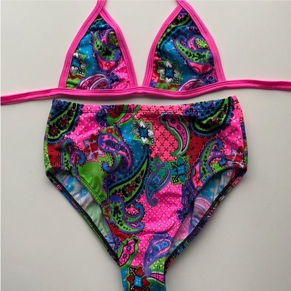 NWT Mystique Apparel Pink Paisley Love Triangle Top, Bottoms & Skirt Rave Set - Picture 8 of 16